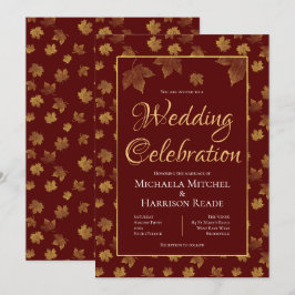 Burgundy & Guld Löv Bröllop Firande Inbjudningar