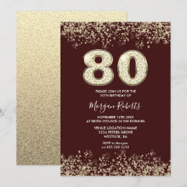 Burgundy & Guld Manar Womans 80:e Födelsedagsfeste Inbjudningar