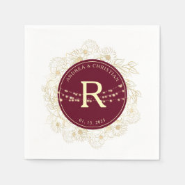 Burgundy Guld Monogram Bröllop Napkins Pappersservett