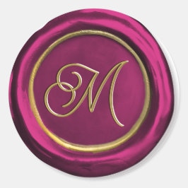 Burgundy & Guld Monogram Modern Vax sälstankar Runt Klistermärke