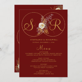 Burgundy Guld Monogram Namn Initial Bröllop Menu Meny