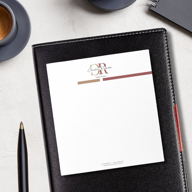 Burgundy Guld Monogram Simple Modern Anteckningsblock (Skapare uppladdad)