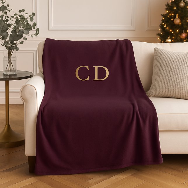 Burgundy guld monogrammad initialer lyx fleecefilt (Skapare uppladdad)