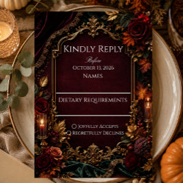 Burgundy & Guld Mörk Romantisk Bröllop OSA Kort