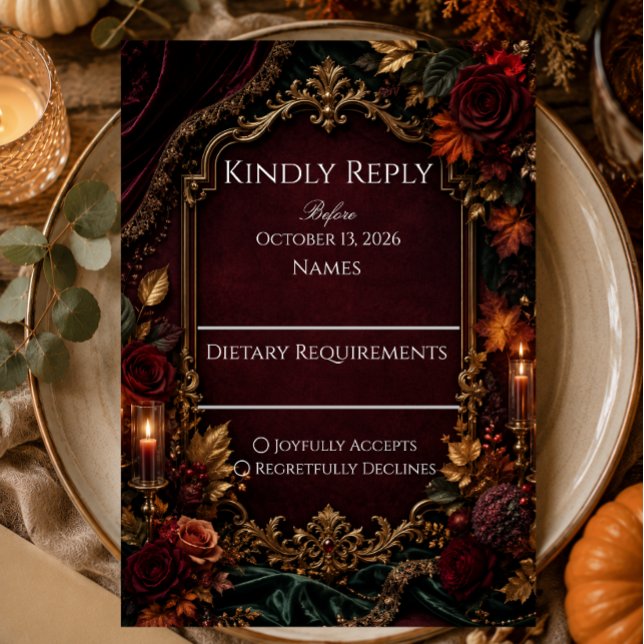 Burgundy & Guld Mörk Romantisk Bröllop OSA Kort (Skapare uppladdad)