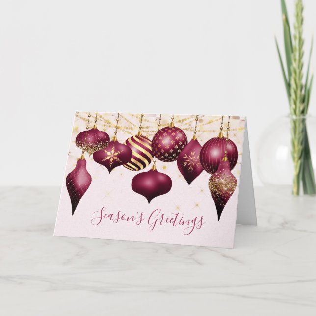 Burgundy Guld Ornament Business Helgdag Card Helgkort (Framsida)