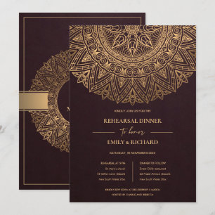 BURGUNDY GULD ORNATE MANDALA REHEARSAL DINNER INBJUDNINGAR