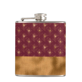 Burgundy Guld Påfågel Fjädrar Chic Elegant Fickplunta