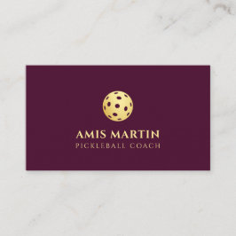 Burgundy & Guld Pickleball Coach Visitkort