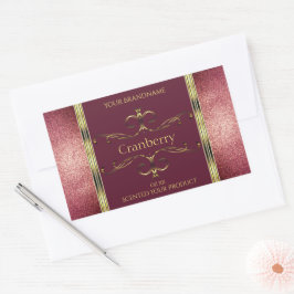 Burgundy Guld produktetiketter med Glitter Gräns Rektangulärt Klistermärke