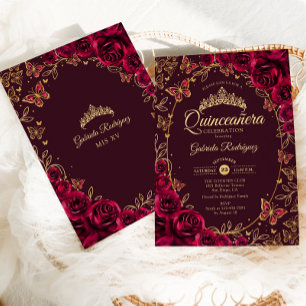 Burgundy Guld Quinceanera Inbjudningar