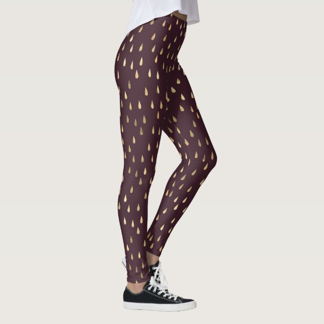 Burgundy Guld RainDrop Modern Trendig Yoga Leggings (Höger)