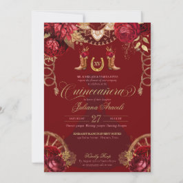 Burgundy Guld Ro Elegant Charro Quinceanera Inbjudningar
