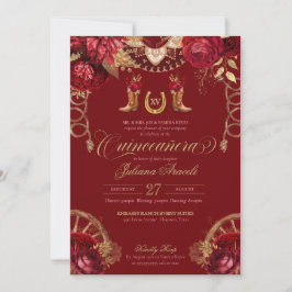 Burgundy Guld Ro Elegant Charro Quinceanera Inv Inbjudningar