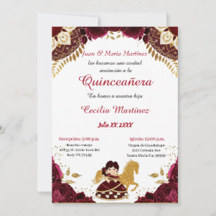Burgundy Guld Ro Horse Charra Quinceañera invit