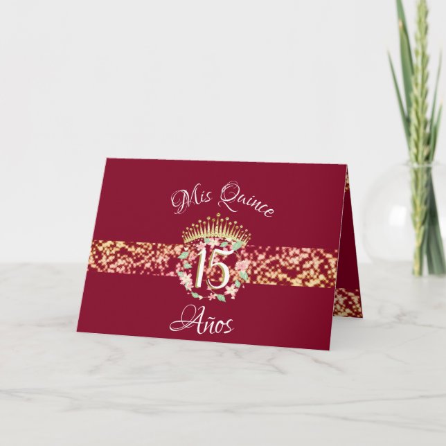 Burgundy Guld Rustic Quinceanera Firande Inbjudan (Framsida)