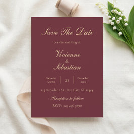 Burgundy Guld Script Minimalist Spara Datum Inbjudningar