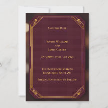Burgundy Guld Skotsk Save the Date-kort | Rik D