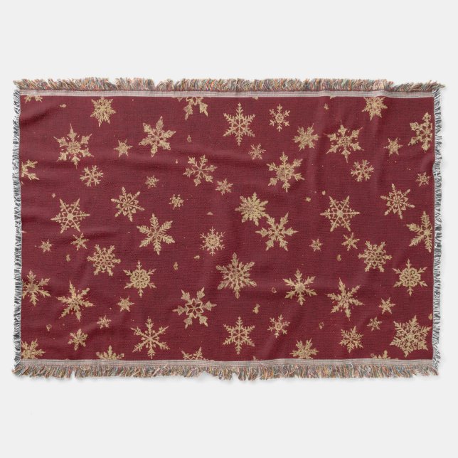 Burgundy Guld Snöflinga Jul, Mysig Högtid  Filt (Framsidan)