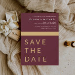 Burgundy Guld Spara datum Eleganten Guld Spara Datumet<br><div class="desc">Bröllop Elegant Burgundy och Guld Spara datumkort. Spara datumkorten innehåller en modern handskriven kursiv skripttypografi som är elegant,  enkel och modern till använda efter att du har minimalistisk enkel bröllopsdag firande.</div>