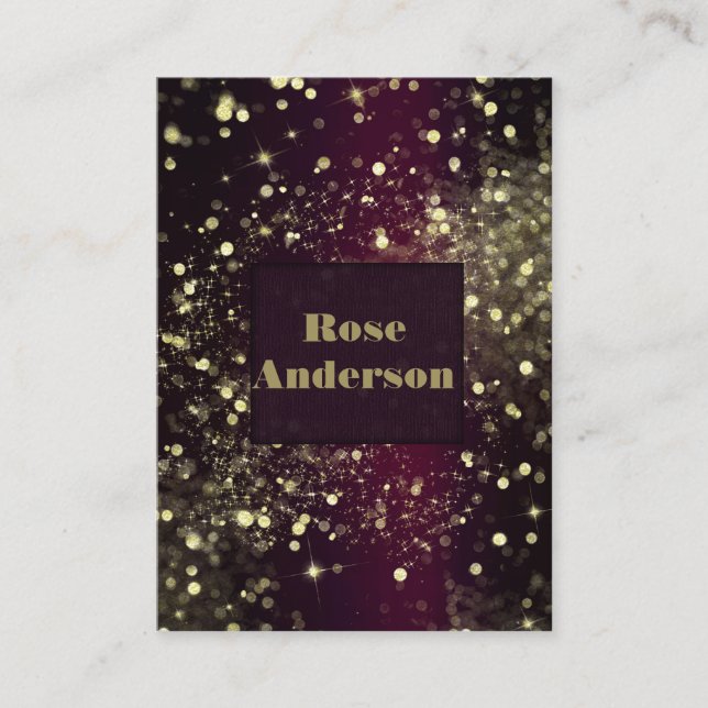 Burgundy & Guld Sparkling Ljus Gnistra Glitter Visitkort (Framsida)