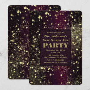 Burgundy Guld Sparkling Ljus Nyårsafton Party Inbjudningar