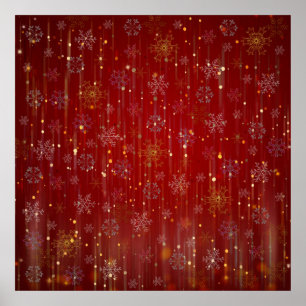 Burgundy Guld Sparkling Snö Flakes Poster
