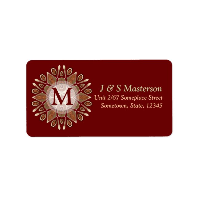Burgundy+Guld Star Monogram-adressetikett Adressetikett (Framsidan)