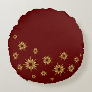 Burgundy & Guld Starburst Round Pillow Rund Kudde