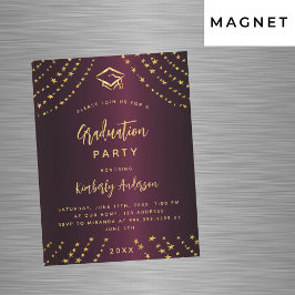 Burgundy guld stjärnor studentfest modern lyx magnetisk inbjudningskort
