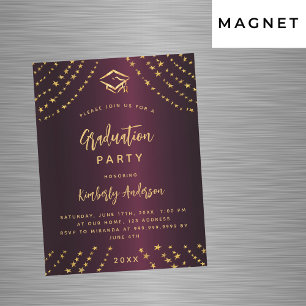 Burgundy guld stjärnor studentfest modern lyx magnetisk inbjudningskort