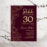 Burgundy Guld Surprise 30års födelsedag Inbjudningar<br><div class="desc">Burgundy Guld överraskande inbjudan till 30års födelsedag. Minimalistisk maronmodern feminin design har botaniska accenter och typiska typsnitt för manus. Enkel perfekt för inbjudan-kort i blommigt för en snyggt kvinnlig överraskning i firande.</div>