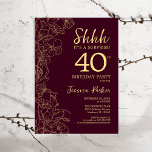 Burgundy Guld Surprise 40:e födelsedagen Inbjudningar<br><div class="desc">Burgundy Guld överraskar 40:e födelsedagsinbjudan. Minimalistisk maronmodern feminin design har botaniska accenter och typiska typsnitt för manus. Enkel perfekt för inbjudan-kort i blommigt för en snyggt kvinnlig överraskning i firande.</div>
