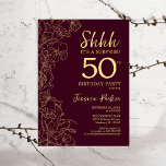 Burgundy Guld Surprise 50:e födelsedagen Inbjudningar<br><div class="desc">Burgundy Guld överraskar 50:e födelsedagsinbjudan. Minimalistisk maronmodern feminin design har botaniska accenter och typiska typsnitt för manus. Enkel perfekt för inbjudan-kort i blommigt för en snyggt kvinnlig överraskning i firande.</div>