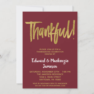 Burgundy Guld Thanksgiving Inbjudan till skript