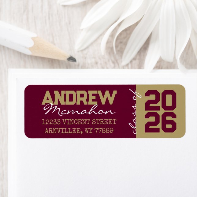 Burgundy & Guld Utskicksadressetiketter Returadress Etikett (Insitu)