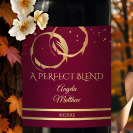 Burgundy Guld Vin Stains Bröllop Vin-etikett Vinflaska Etikett