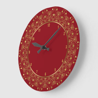 Burgundy & Guld Vintage Blommigt Mandala Stor Klocka