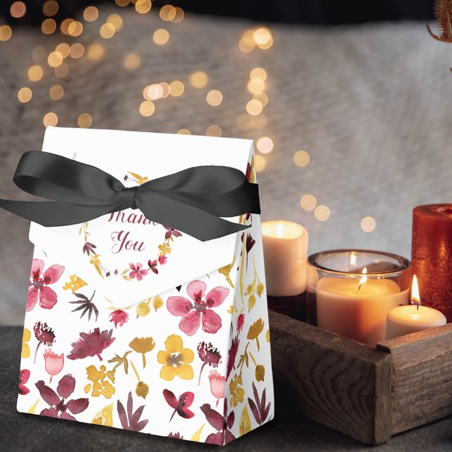 Burgundy Guld Watercolor Blommigt Tack Presentaskar (Skapare uppladdad)