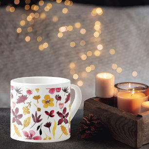 Burgundy Guld Watercolor Flowers Espressomugg