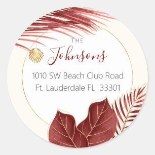 Burgundy Guld Watercolor Greenery Tropical Helgdag Runt Klistermärke
