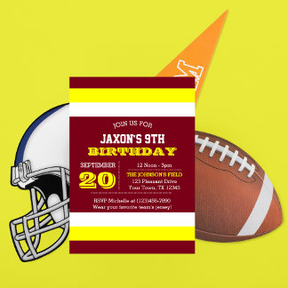 Burgundy Guld White Team Birthday-inbjudan Inbjudningar