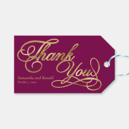 Burgundy & Guldprägling Kalligrafi Bröllop Presentetikett