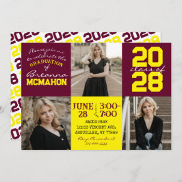 Burgundy & Gult 3 Photo Studenten-inbjudan Inbjudningar