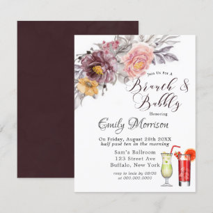 Burgundy  Gult Peonies Brunch & BubLY Inbjudningar