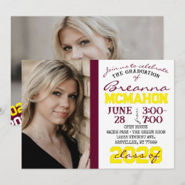Burgundy & Gult Studenten 2-fotoinbjudan Inbjudningar