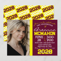 Burgundy & Gult Studenten-fotoinbjudan