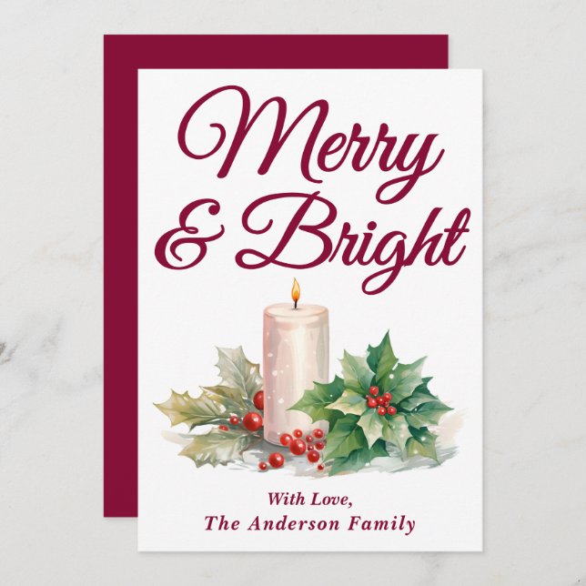 Burgundy handskriven skripthöld och ljus julkort (Fram/baksida)