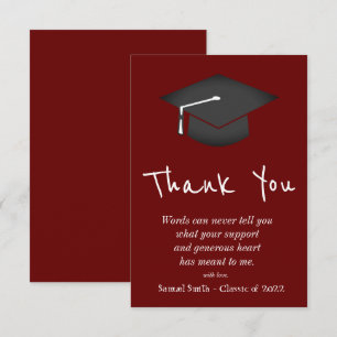 Burgundy Handwrite Cap och Tassel Studenten Tack Kort
