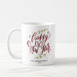 Burgundy Happy New Year Modern Calligraphy Wreath Kaffemugg